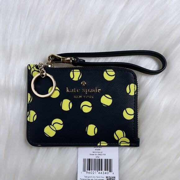 NWT Kate Spade Tennis Printed Small Card Holder Wristlet/Saffiano/Blue/Yellow - Picture 6 of 6